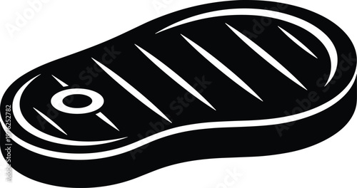 Black silhouette of a raw steak with grill marks and bone on transparent background.