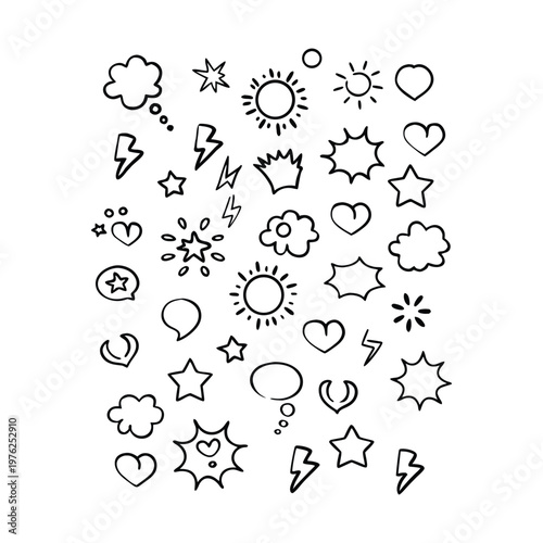 Comic design elements, manga expression, cartoon speech bubbles and emotion symbols, anime doodle elements collection