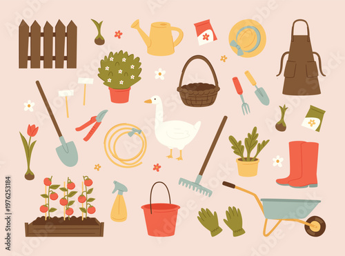 Whimsical Cottagecore Gardening Elements Set.