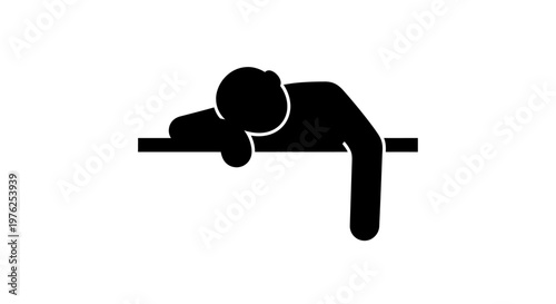 Black Silhouette of a Person Icon Exhausted, Sleeping, or Exhausted on a White Background