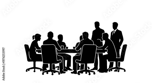 Business Meeting Silhouette: People Sitting Around Table Discussing Ideas