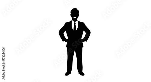 Confident Businessman Silhouette with Hands on Hips Smiling