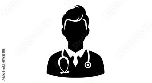 Doctor Icon Silhouette with Stethoscope and Tie Representing Healthcare Professional