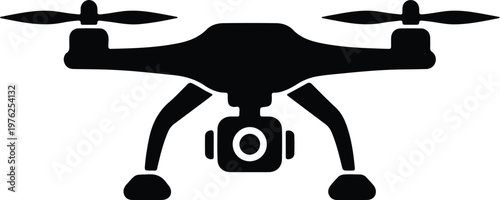 Silhouette modern professional quadcopter drone with high quality camera vector design