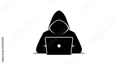 Hacker Silhouette with Laptop, Representing Cybercrime, Technology, and Digital Security Threats