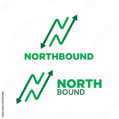 Letter N and the up-down arrow combine to form the Northbound travel company logo design.