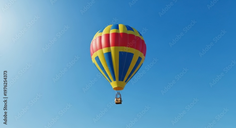 Obraz premium A colorful hot air balloon soaring through a clear blue sky on a sunny day