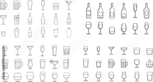 Drink Icon Set with Cocktail, Wine, Beer, and Beverage Illustrations for Bars, Restaurants, and Digital Media Designs