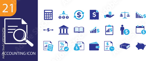 Canvas Print Accounting icon set with finance, tax, audit, budget symbols for business and fi