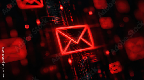 Cyber alert phishing email security data binary red neon cyber alert phishing email security data binary red neon glowing envelope icon concept