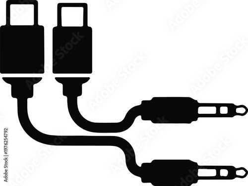 Silhouette of audio and data connection cables for electronic devices vector design