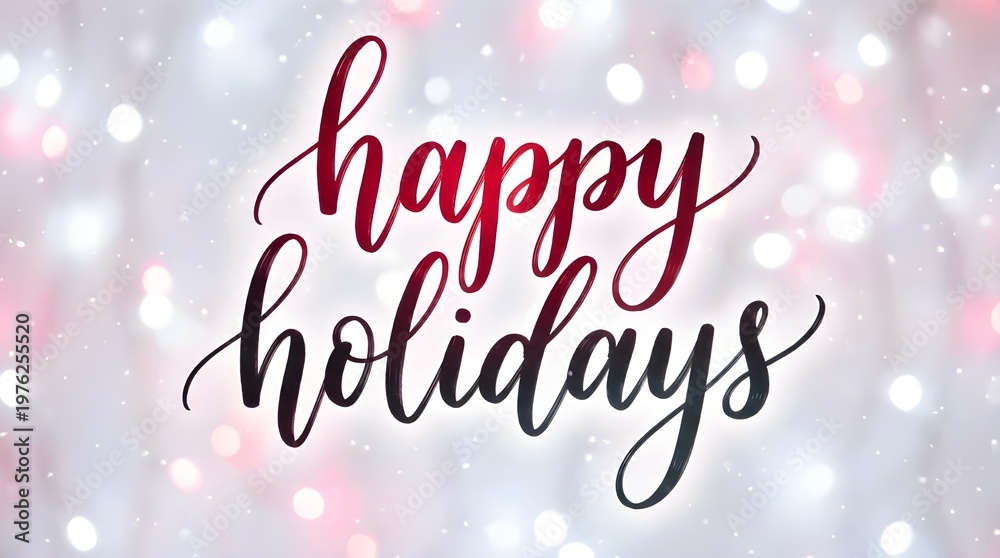 Naklejka premium Happy Holidays Calligraphy Text on Festive Bokeh Lights Background