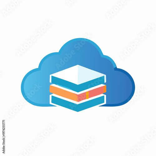 Illustration of a blue cloud with a cuboid inside, white background