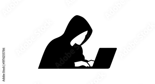 Silhouette Hacker Person Typing on Laptop, Cybercrime Concept, Anonymous Coder