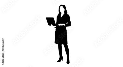 Silhouette of a Business Woman Holding a Laptop Computer with High Heels