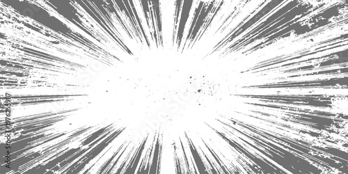 Explosive grayscale burst with dynamic radial lines, comic-style energy impact, high contrast, dramatic motion effect vector illustration.