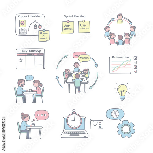 A collection of business strategy and teamwork illustrations.