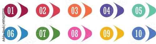 Set of Colorful Infographic Step Icons from 01 to 10