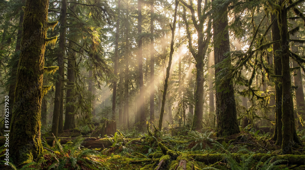 Obraz premium Earth Day Mother Earth forest conservation green trees sunlight nature preservation environmental protection ecosystem biodiversity editorial magazine cover website banner