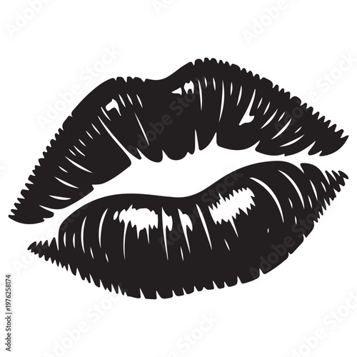 Stylized Black Lip Print Kiss Mark Illustration