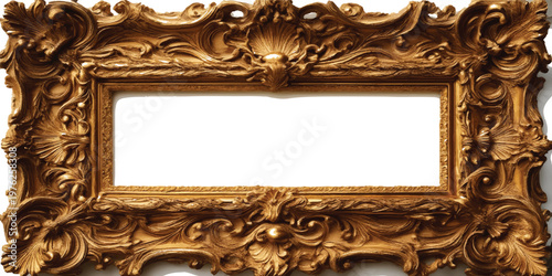 Antique ornate dark gold frame with intricate baroque carvings and rustic texture decoration intricate traditional historical metallic copy space template background artifact
