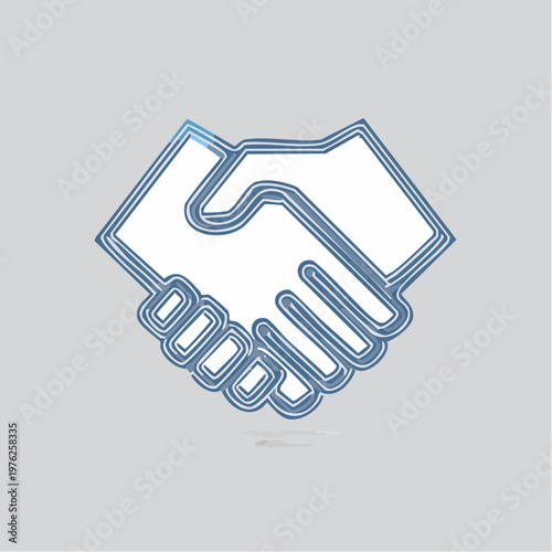 Stylized graphic of interlocking hands, outlined in blue, on grey background