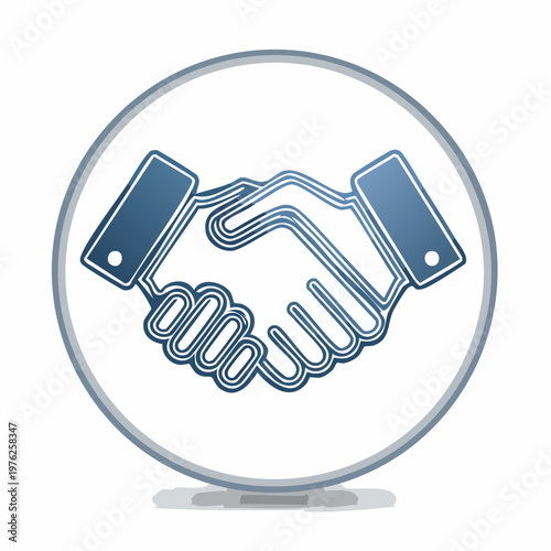 Illustration of two hands clasped in a handshake, inside a circle