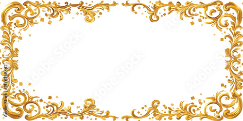 Detailed golden rococo ornate frame with elegant scrollwork on white background decoration decorative scrollwork elaborate background template celebration christmas new year