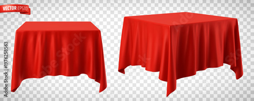 Vector realistic illustration of red tablecloths on a transparent background.