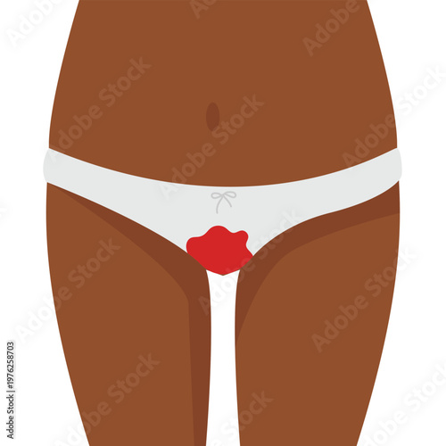 The concept of the menstrual period. Women's thighs in bloody panties. Women's hygiene. Protection from menstruation. vector illustration