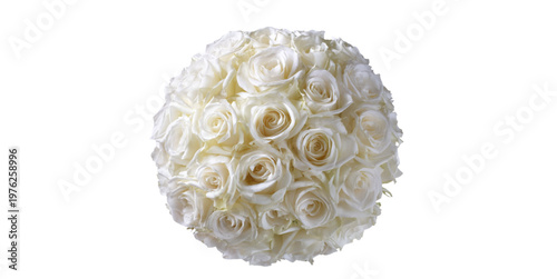 Round white rose bridal bouquet for wedding florist catalog and ceremony styling