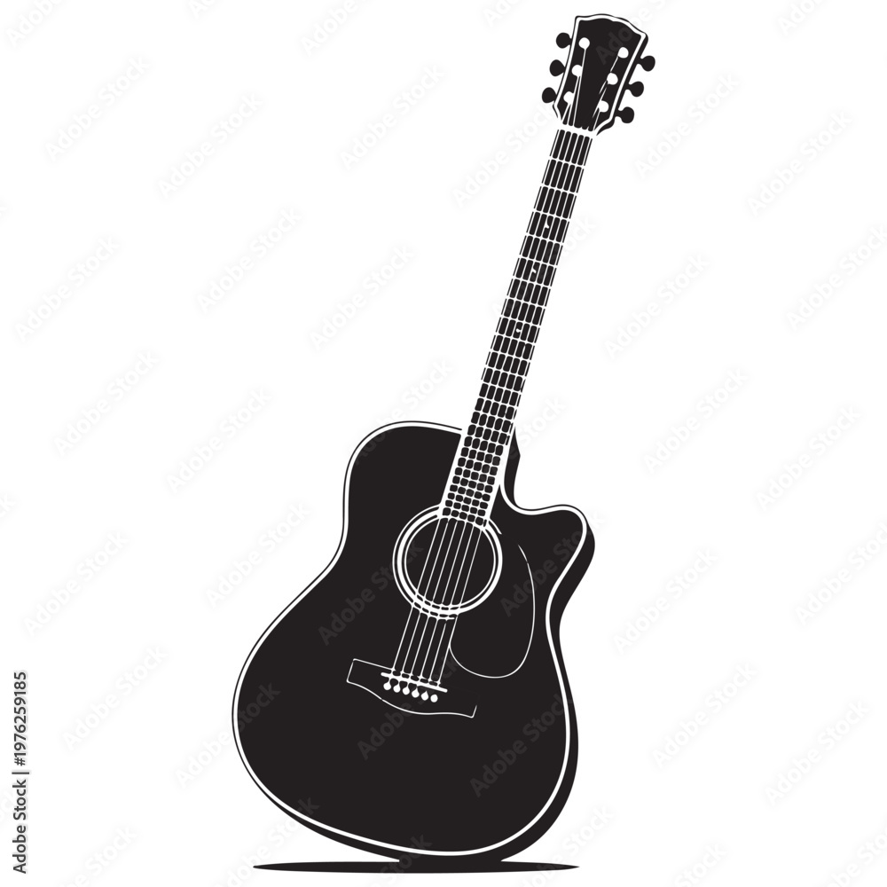 Naklejka premium Silhouette of Acoustic Guitar on White Background