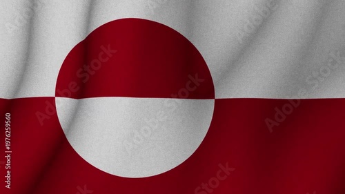 Flag of Greenland waving in wind with red and white background and circle. National identity patriotism and country symbol concept.