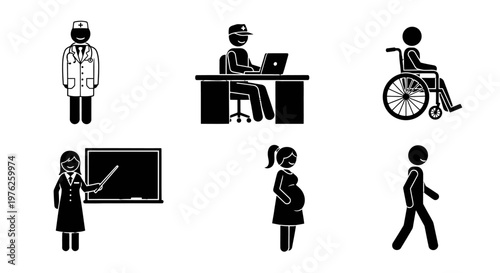 Diverse group of people in various professions.