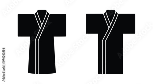 Two black kimono robes in a minimalist style on transparent background silhouette
