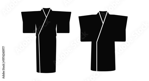 Two black kimono silhouettes displayed side by side on transparent background
