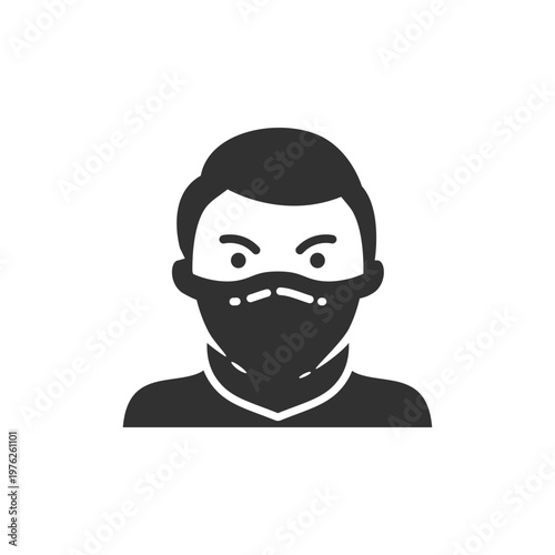 Masked person icon. Concealed identity and anonymity . Monochrome black and white symbol