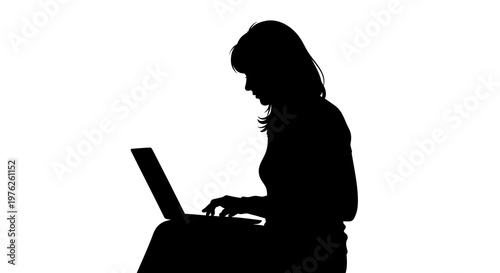 Silhouette of a Woman Typing on a Laptop, Working, Technology, Business, Lifestyle, People, Indoor, Communication
