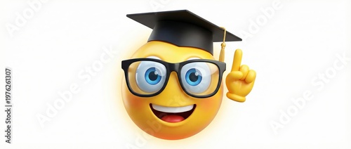 A cheerful emoji wearing a graduation cap and glasses with a thumbs up gesture