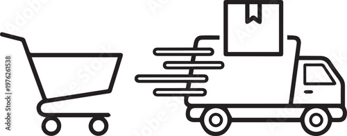 Forklift truck icon with trailer designed as a shopping cart symbol for online store and e commerce use