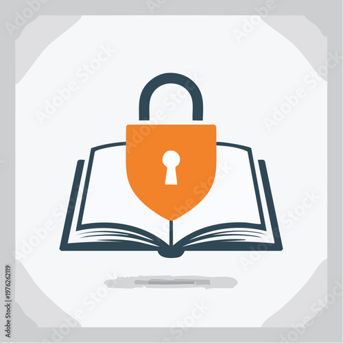 An orange lock graphic on white with gray background elements