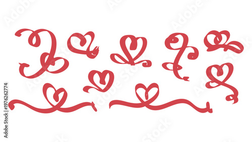 Abstract heart shaped swirls vector illustration set, ideal for valentine's day and romantic designs.