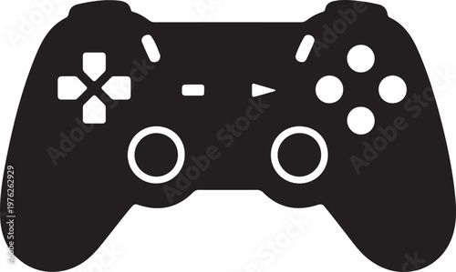 A sleek, modern black silhouette vector illustration of a video game controller, featuring prominent buttons and joysticks, perfectly representing the excitement of gaming, digital entertainment, and 