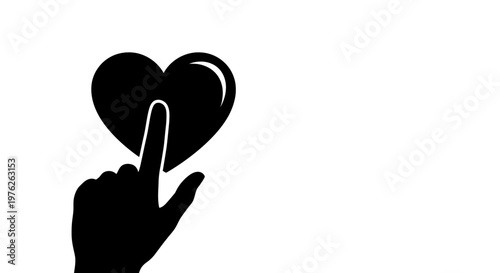 Black Hand Silhouette Touching Heart Icon for Love and Connection