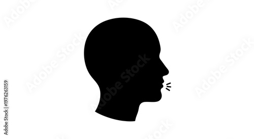 Black Silhouette Head Profile Speaking Out Loud with Sound Waves Icon