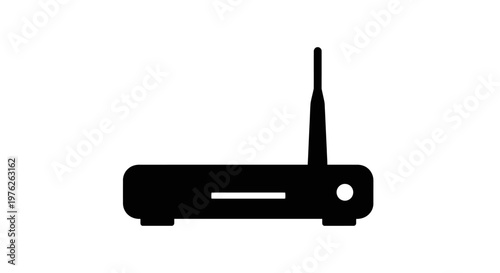 Black Silhouette Icon of a Wireless Router with Antenna and Indicator Light