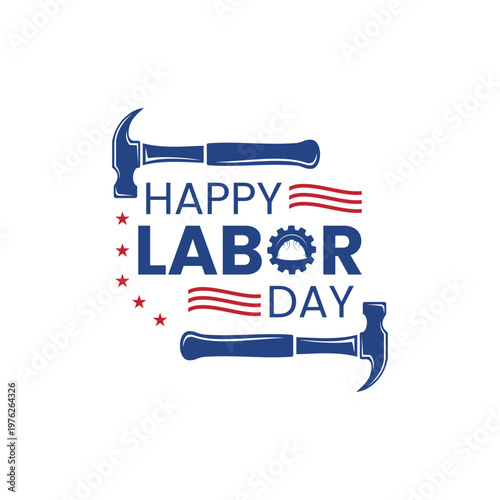 Happy Labor Day Vector Graphic with Hammers and Stars. Elegant Labor Day Logo Design Vector Template