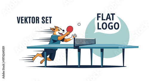 Anthropomorphic Fox Playing Ping Pong with Dynamic Motion.