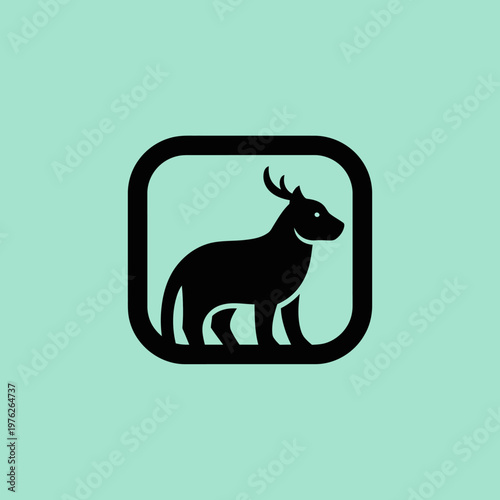 Black Silhouette of a Deer Inside a Rounded Square Frame.