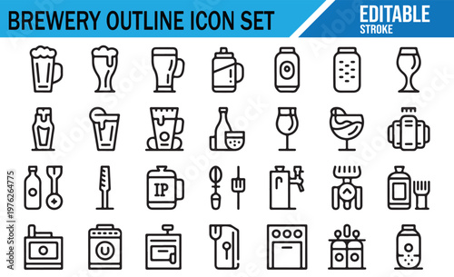 Craft beer brewing icon set modern line style brewery and pub symbols